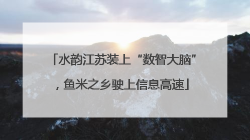 水韵江苏装上“数智大脑”，鱼米之乡驶上信息高速